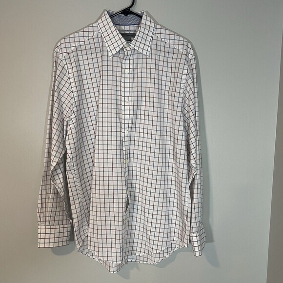 Johnston Murphy Shirt Medium Tailored Fit White Red Blue Long Sleeve Button Up - Picture 2 of 9